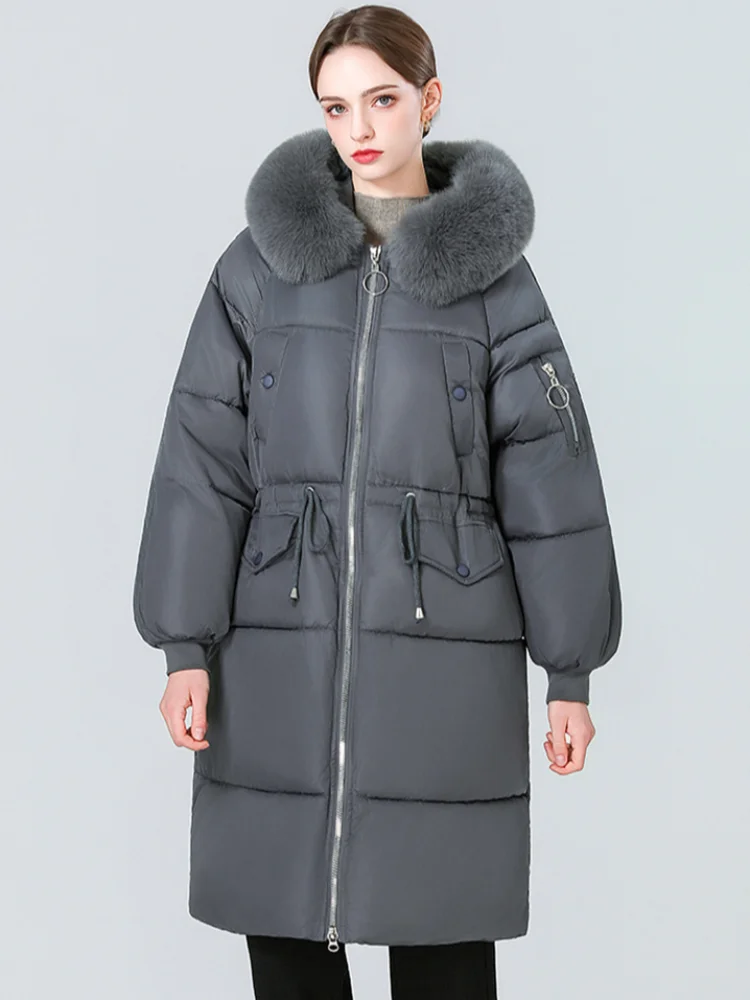 Winter Solid Long Cotton Faux Fur Hood Coat Casual Thick Drawstring Waist Puffer Parka Warm Lady Fashion Soft Outerwear 2026