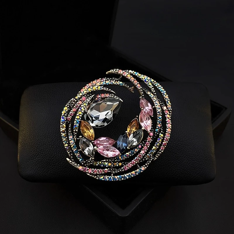 

Винтажная брошь в форме гнезда для женщин, роскошная, с разноцветными стразами и кристаллами, большая булавка для лацкана, подарок, аксессуар для пальто, свитера, одежды 1373