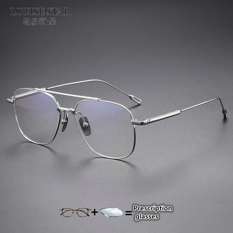 Retro fashion classic large frame pure titanium optical eyeglass frame for men with myopia can be customized with glasses