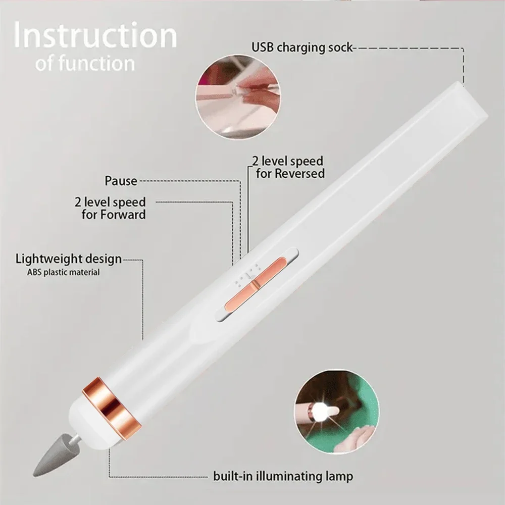 YIKOOLIN Portable Nail File Care Electric Nail Drill with 4 Speeds Cuticle Trimmer Battery Operated Manicure and Pedicure Tools