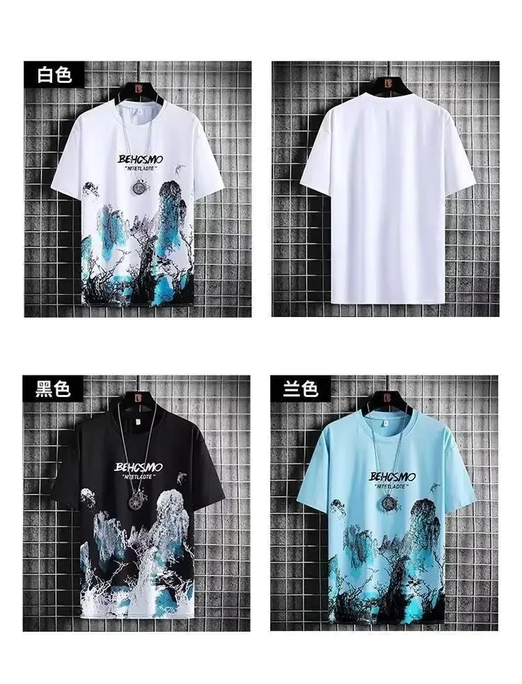 Sommer T-Shirt für Männer lässig Set Seide Farbverlauf kurze Männer Ärmel T-Shirt Shorts Set Herren Sport Set Outfit y2k männliche Kleidung