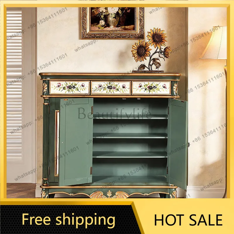 Factory Direct American Rural Retro Shoe Cabinet Solid Wood Seated Multifunctional Storage Shoe Rack