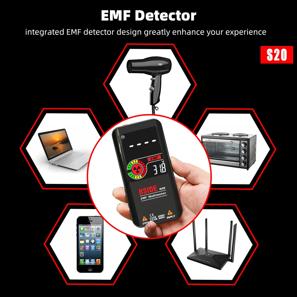 Smart 9999 EMF Multitester DC AC Voltage Capacitor Ohm Diode Live Electric Tester USB charg BSIDE Profesional Digital Multimeter - view 5
