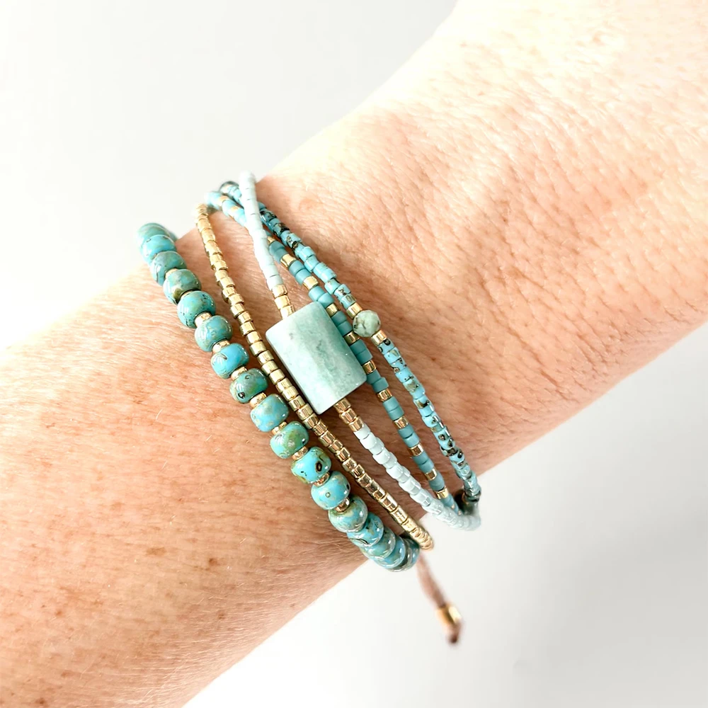 Bohemian Stackable Beaded Bracelets, Turquoise Wrap Gift