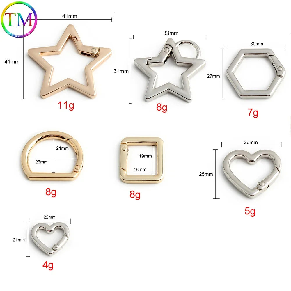 D Ring Metal Spring Connect Buckle Star/Hrart Shape For Handbag Keychain Rectangle Keyring Clasp Clip Key Holder Accessories