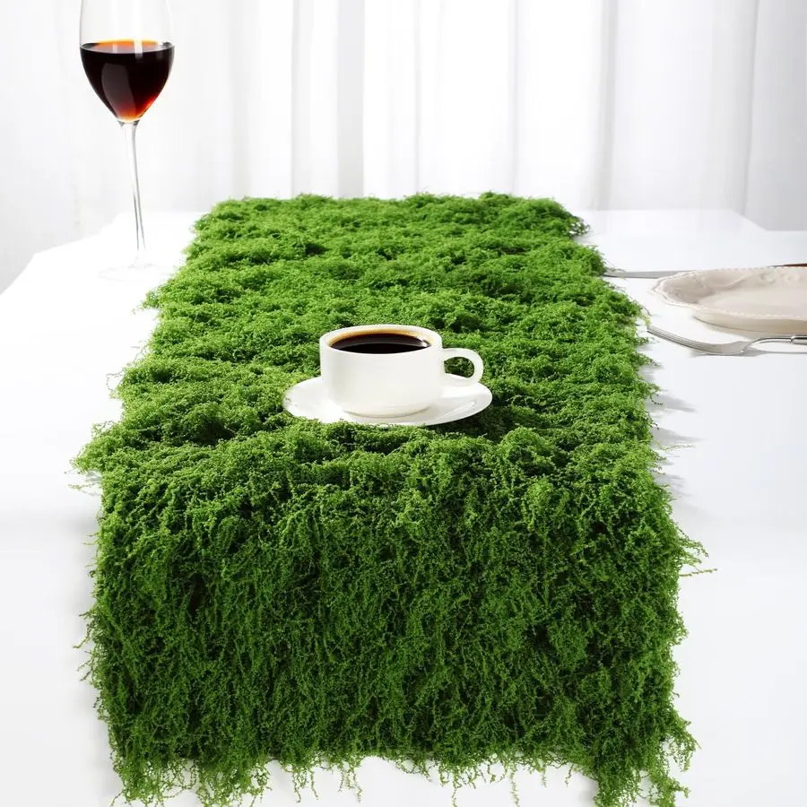 

2 Pcs Fake Moss Table Runner for Crafts 12 x 71 Artificial Moss Sheet Roll Waterproof Carpet Blanket for Wall Roof Garden Weddin