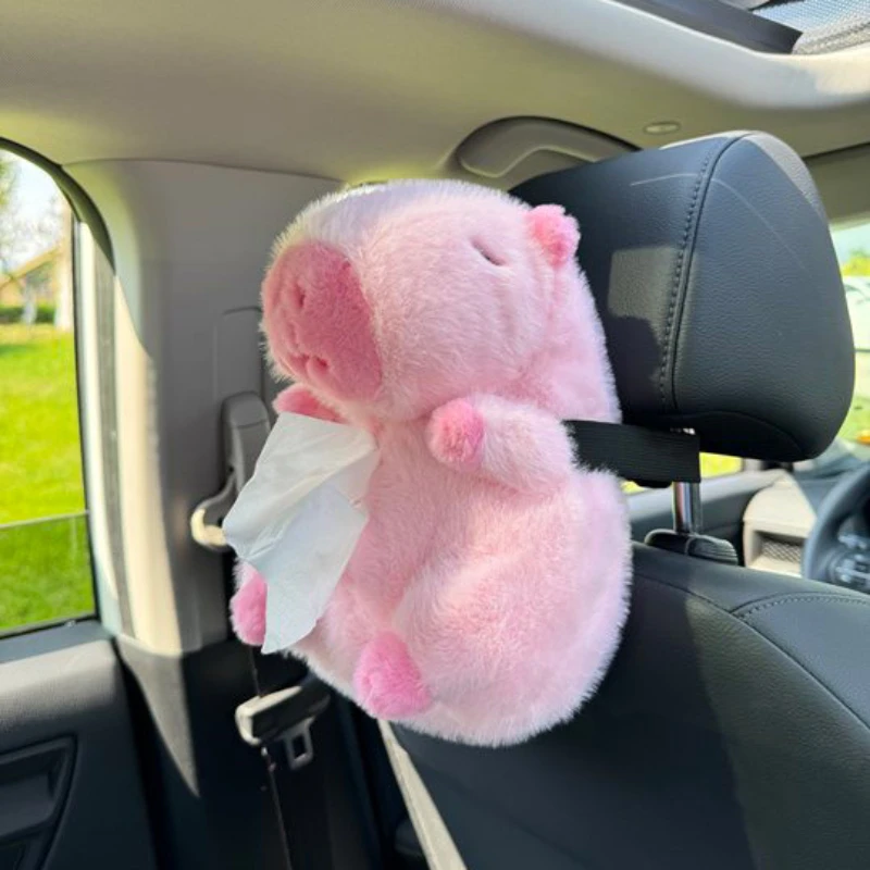 Cartoon Animation Car Interior Accessories Cute Corgi Car Tissue Box Pink Capybara Penguin Rabbit Shark Monster Paper Bag