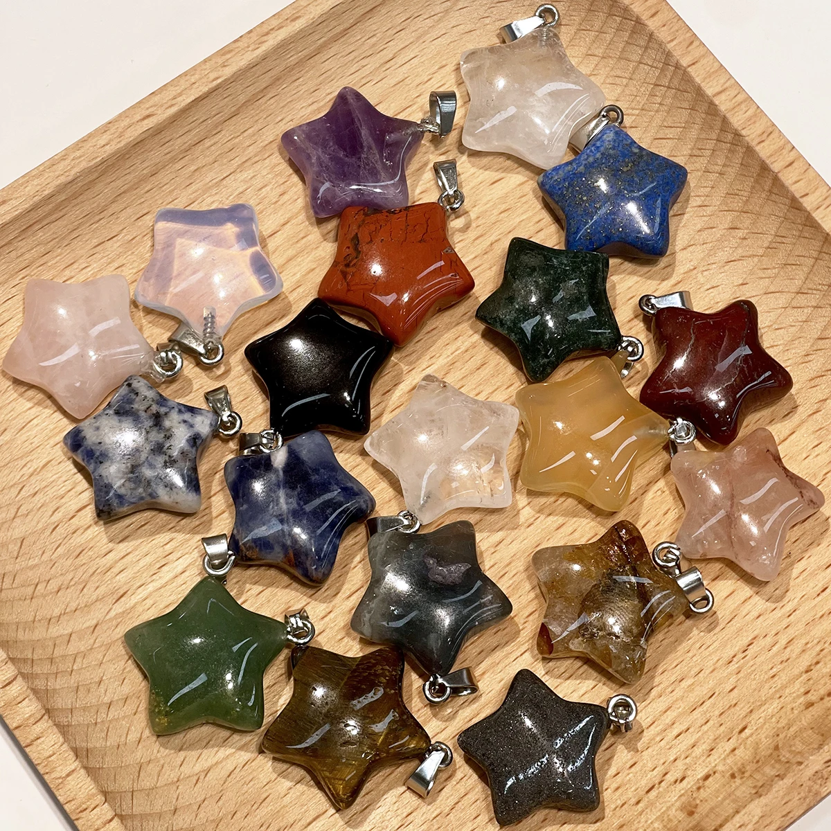 Natural Stone Crystal Agate 21x23mm Star-Shaped Pendant Quartz Charms for Jewelry Making DIY Necklaces Earrings and Accessories