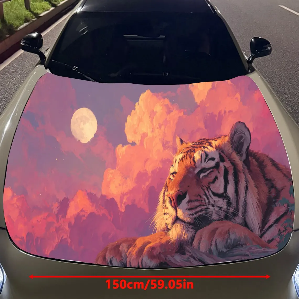 Serene Sunset Tiger Car Hood Stickers - Self-Adhesive, Waterproof and Durable Vinyl Wrap, Decorate And Protect Your Car - The Gi