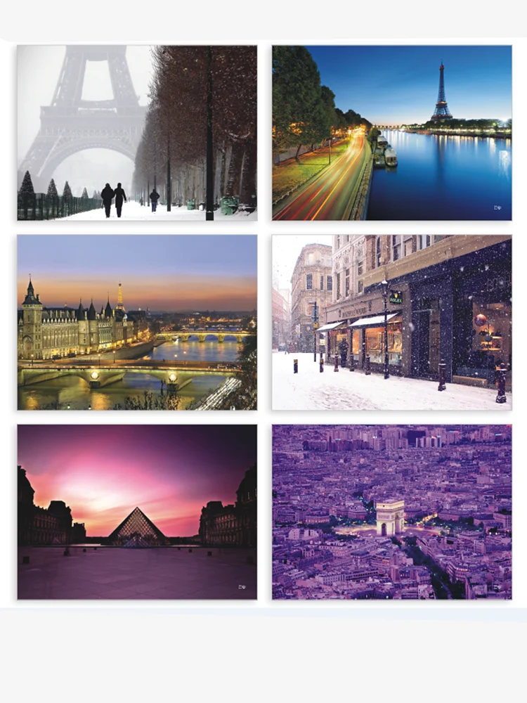 Paris Theme Post Card Landscape Series Postcards Gift Greeting Card Handwritten Festival Blessing Message Wish Card 6Sheets /Set