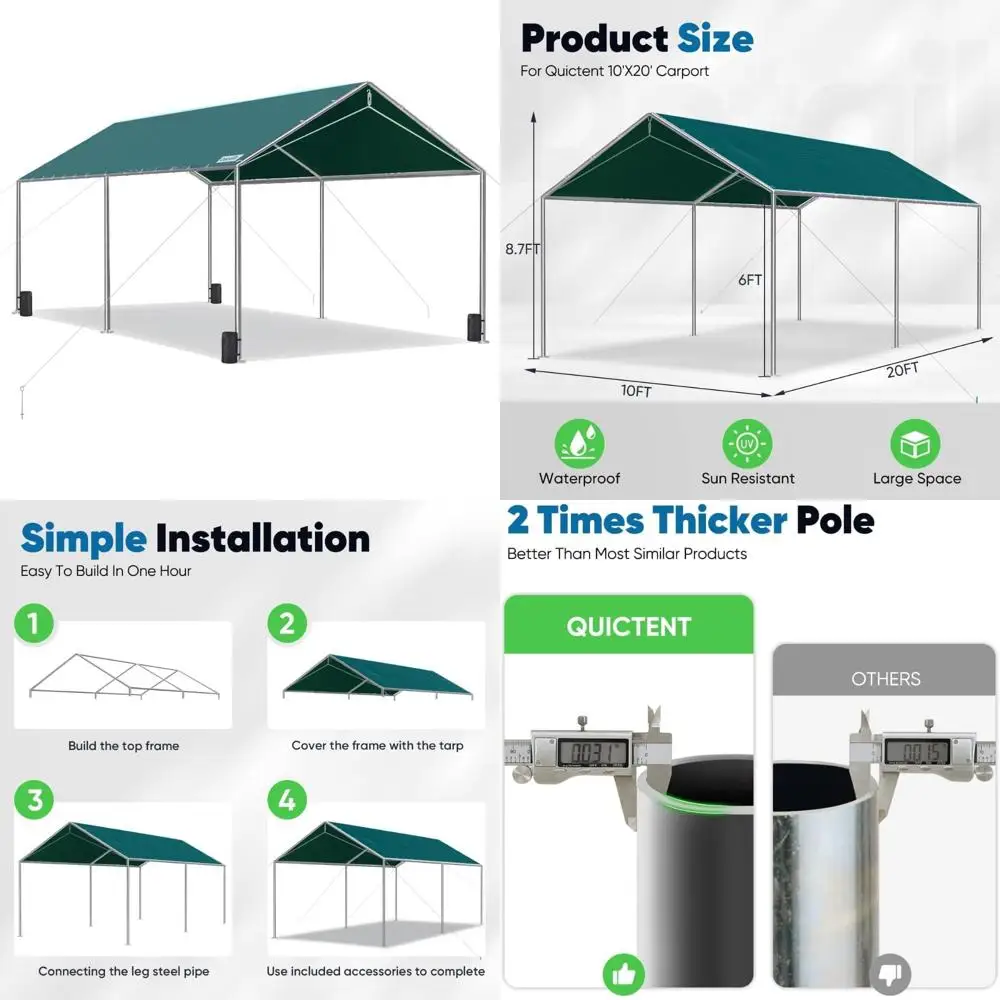 

Heavy Duty 10x20 ft Car Canopy with Galvanized Frame, Outdoor Party Tent, Boat Shelter, Reinforced Steel Cables