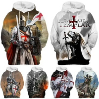 New Men Fashion Knights Templar Hoodie Cool 3d Printed Long Sleeve Street Sweatshirt Tops Casual Clothing Hooded Sweatshirts
