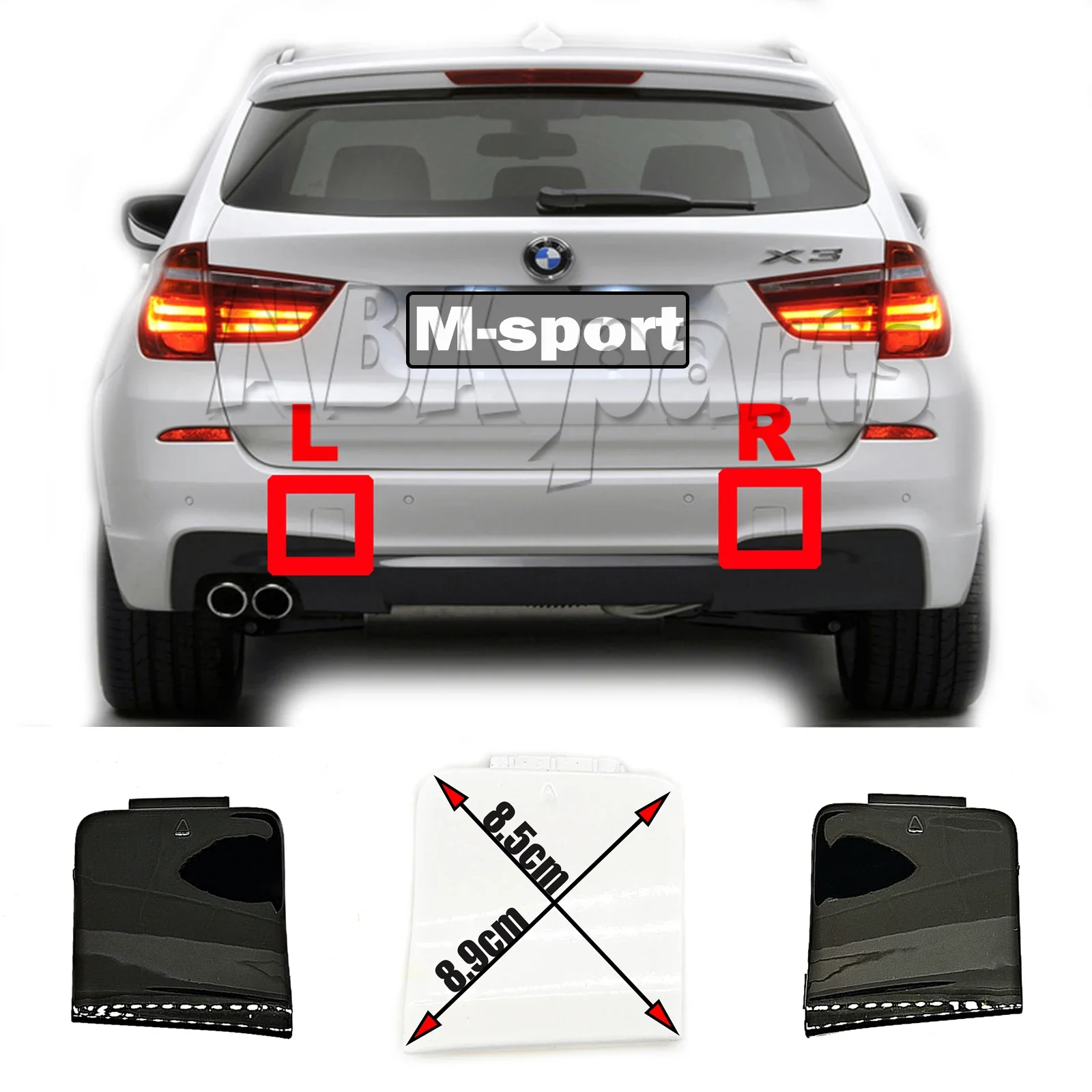 LH&RH Fit 11-17 BMW X3 F25 M-SPORT 18d 18i 20dX 20i 20iX 28iX 30dX 35dX 35iX xDrive sDrive SAV Rear Tow Cover  51128052112