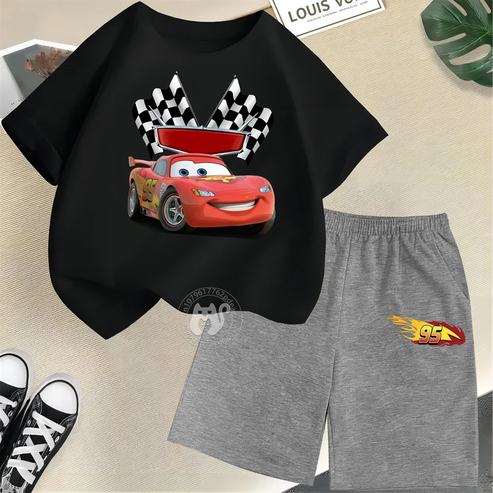 Street Kids Summer 100% cotton Short sleeve T-shirt + Shorts Handsome SpongeBob Racing Print Teen Boys Girls Sports fashion set