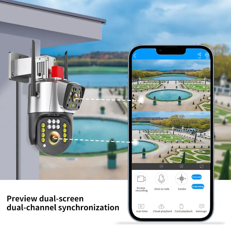 4MP UHD  Dual  Lens  Wireless PTZ wifi Alarm  IP Dome Camera Full Color AI Humanoid Detection Security CCTV Baby Monitor