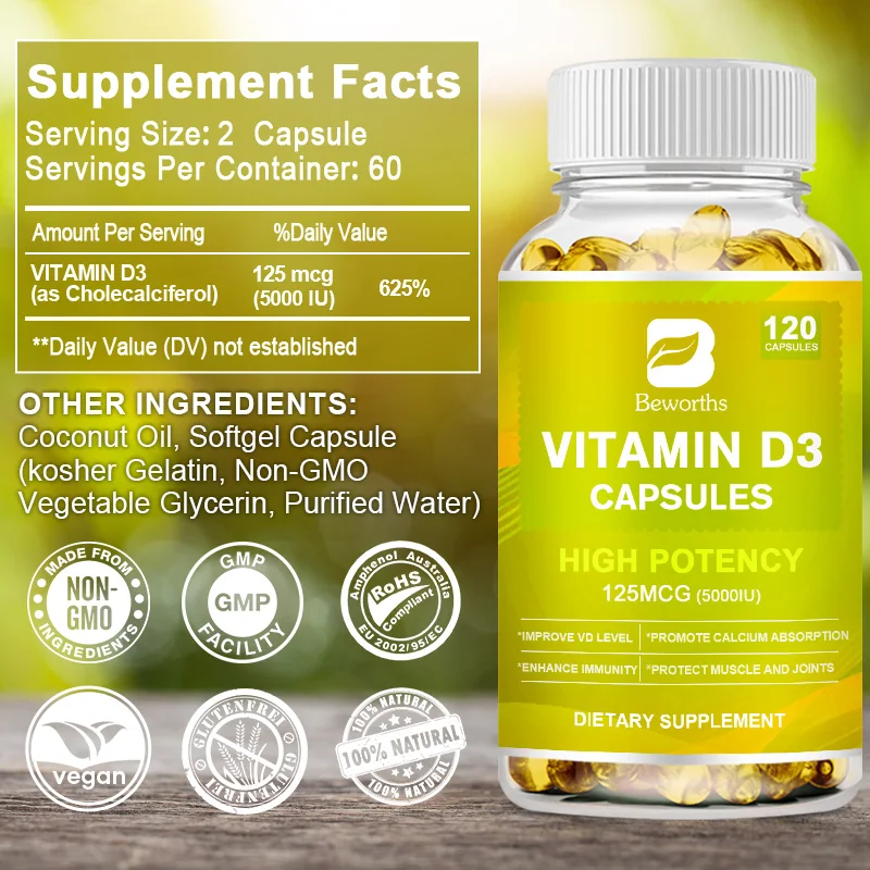 Beworths Vitamin D3 Capsules Helps Bones, Teeth, Heart and Nerves, Immune System Function Supplement For Women & Men