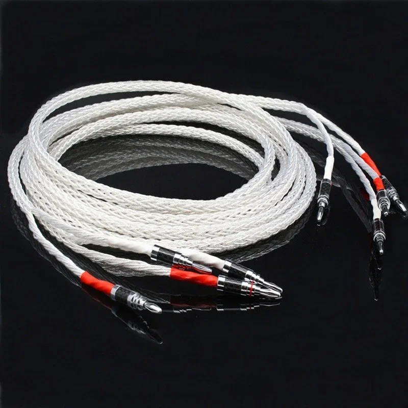 

8AG 16 Strands OCC Silver Plated Speaker Cable Carbon Fibre Plating Rhodium Banana Plug HiFi Audio Amplifier Speaker Wire