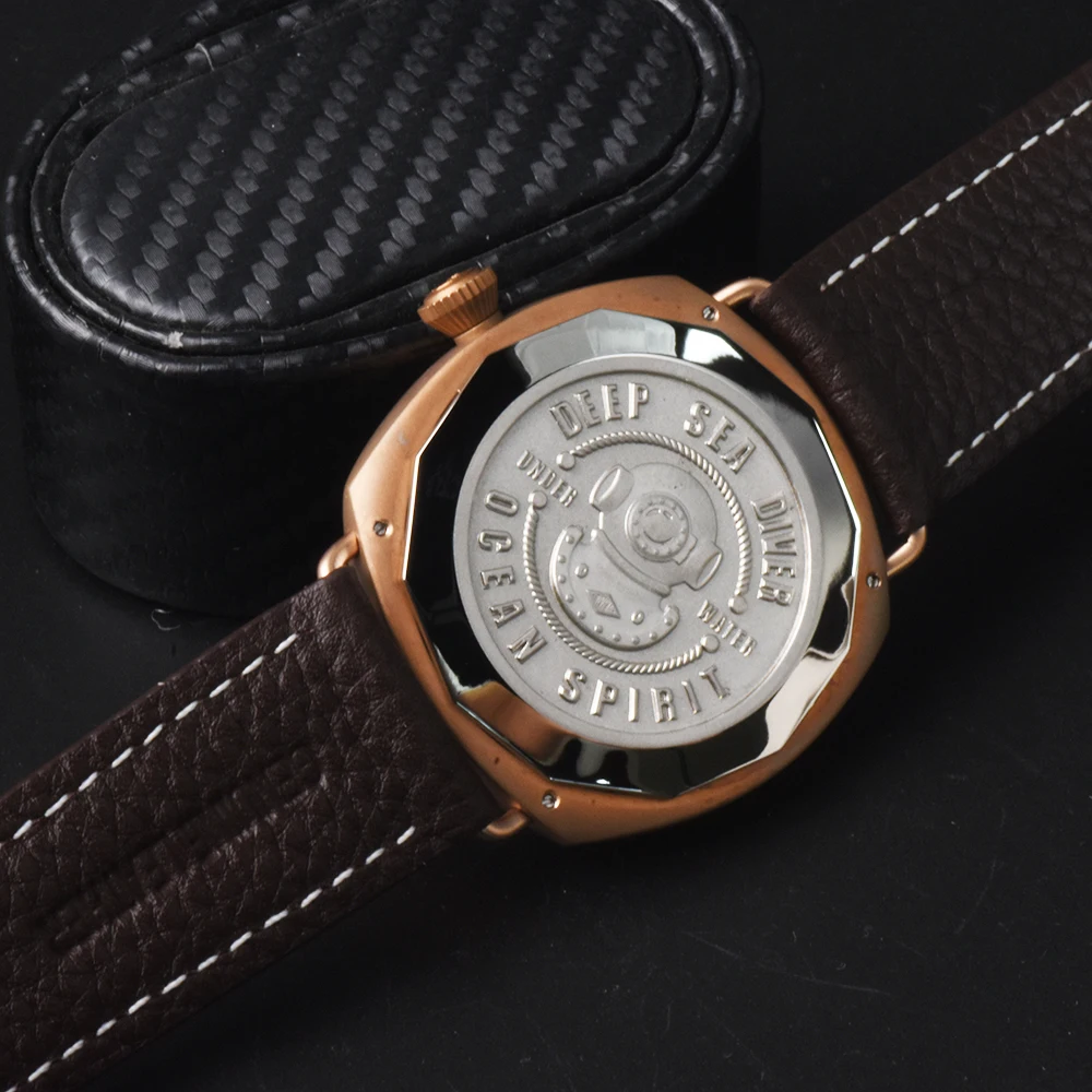 Hruodland 44mm Bronze Watch Quartz CuSn8 Tin Bronze Sapphire Crystal 20Bar Waterproof Luminous Men Luxury Retro Dress Wristwatch