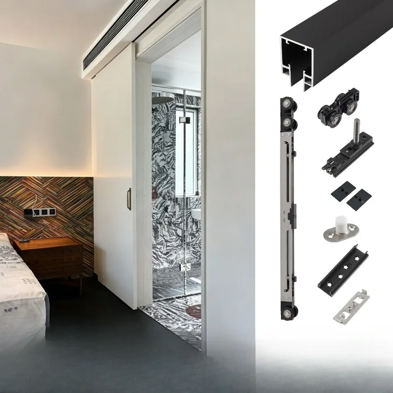 Light start micro-suture sliding door two-way buffer hanging wheel hanging sliding door track full set
