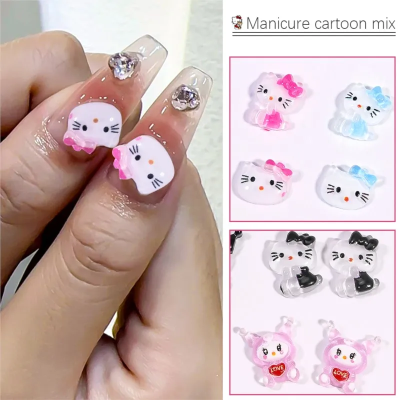 70Pcs In The Box Sanrio Hello Kitty Nail Art Supplies Kuromi Cinnamoroll Cute Cartoon Nail Charm For Girl Holiday DIY Nail Craft