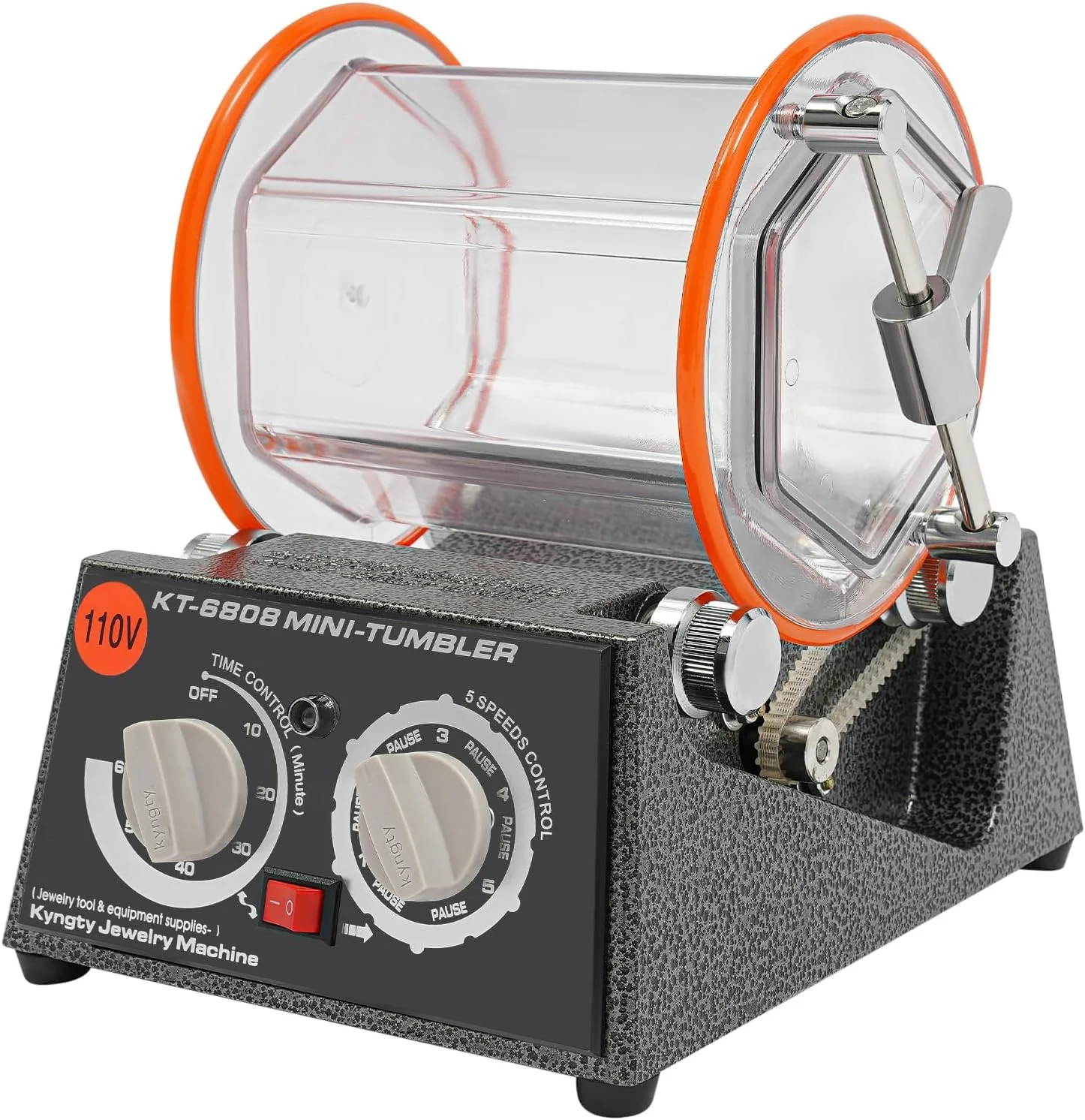 

KT6808 Mini Electric Jewelry Tumbler Polishing Machine Rotary Polisher with Glass Barrel for Gold Silver Jade Rock