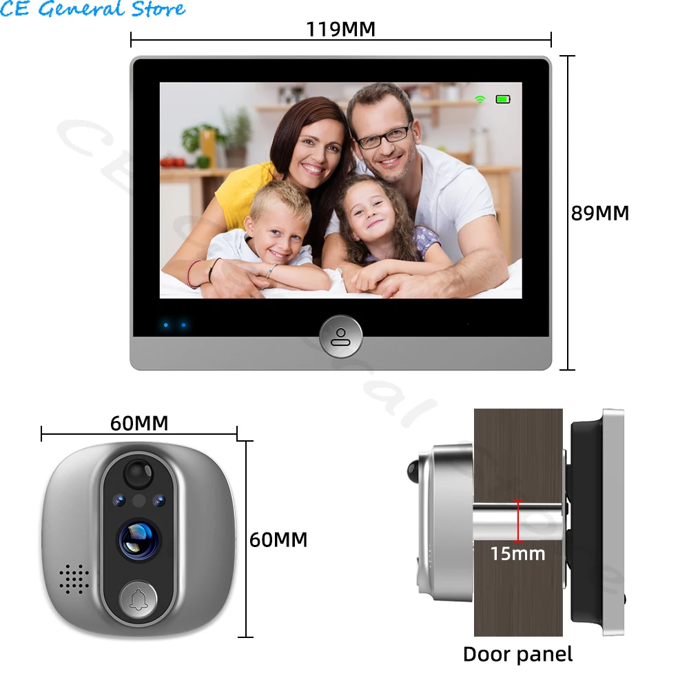 Tuya Video Doorbell WiFi Peephole Door Bell IP Camera 1080P With 4.3inch Display Screen Smart Life Works With Alexa Google Home