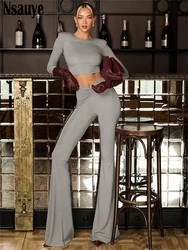 Nsauye Summer Casual Tracksuit Women 2024 Long Sleeve Basic Y2K Tops Long Low Waisted Sexy Fashion Pants Elegant Two Piece Set