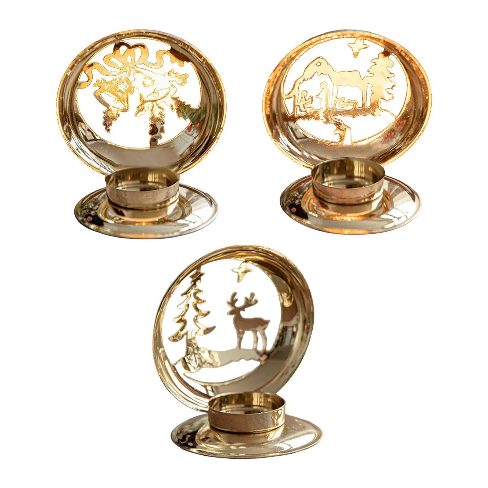 Christmas Candlestick Ornament Tealight Candle Holder Projection for Kitchen Counter Living Room Housewarming Wedding Fireplace