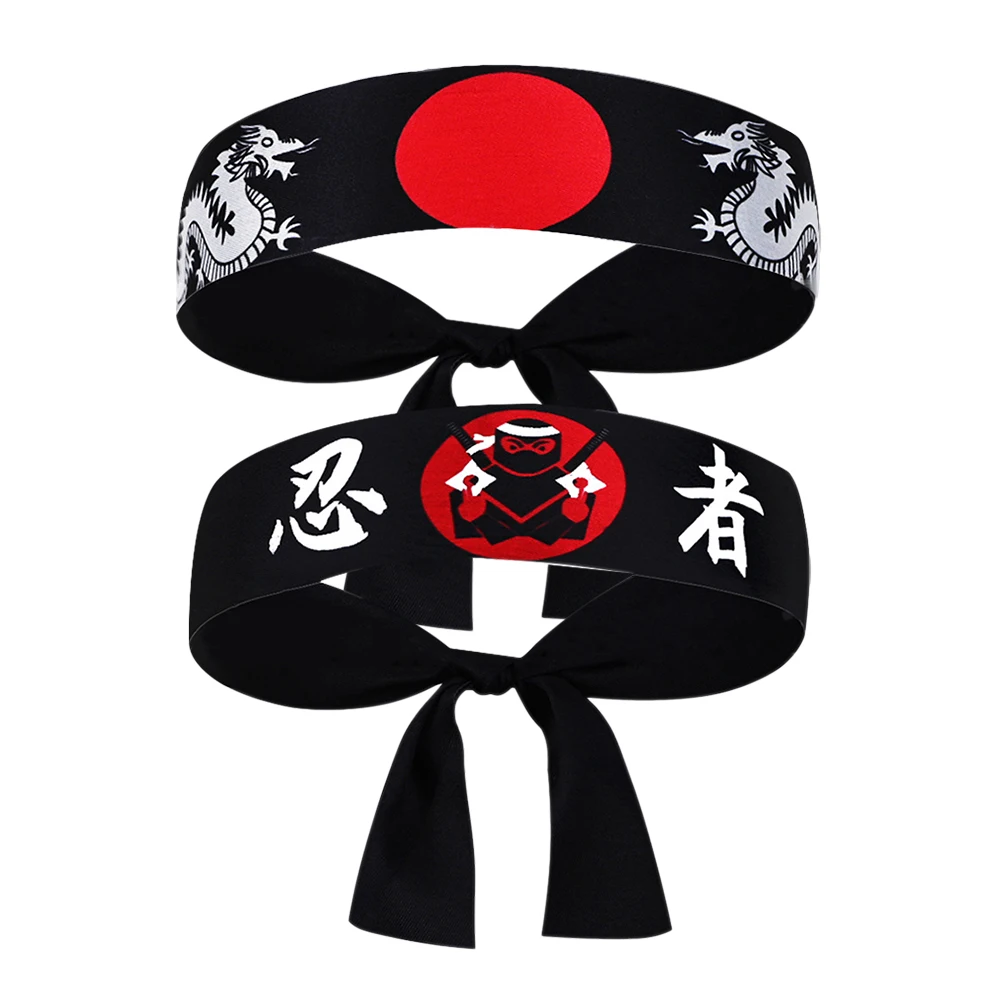 

4pcs Japanese Headbands Samurai Hairband Black Polyester Kids Adult Chef Sushi Party Favors Easy Maintenance Comfortable
