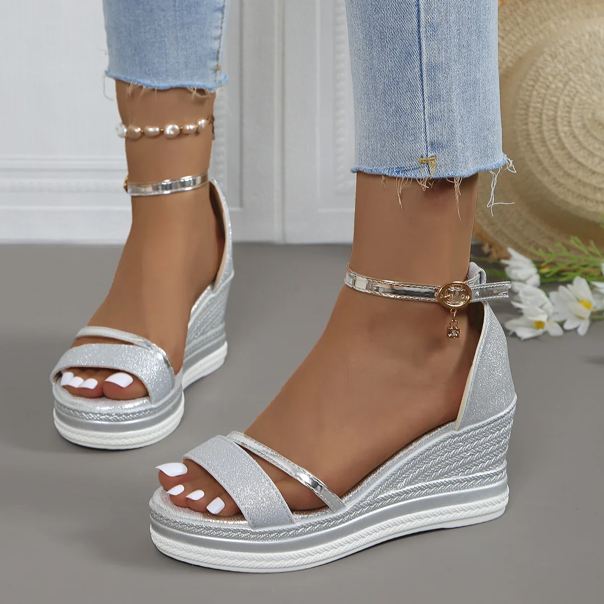 Frauen Casual Keile Offene spitze Sandalen 2024 Neue Sommer Mode Flache Schuhe für Frauen Plattform Sexy Designer High Heels Sandalen