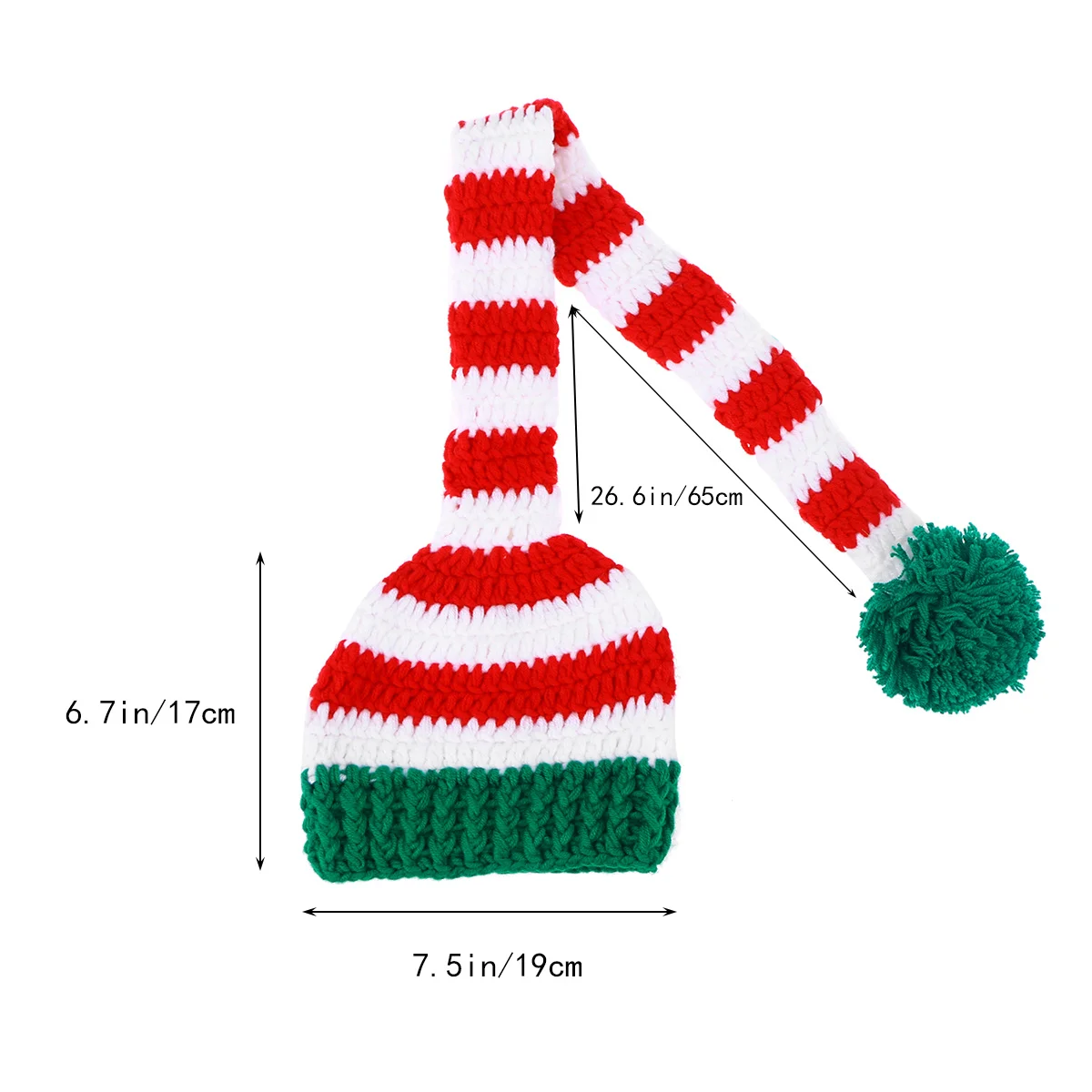 الكروشيه اليدوية ذيل طويل الوليد قبعة داكنة الحجم L مرونة تنفس عيد الميلاد قبعة الطفل صور الدعامة الرضع