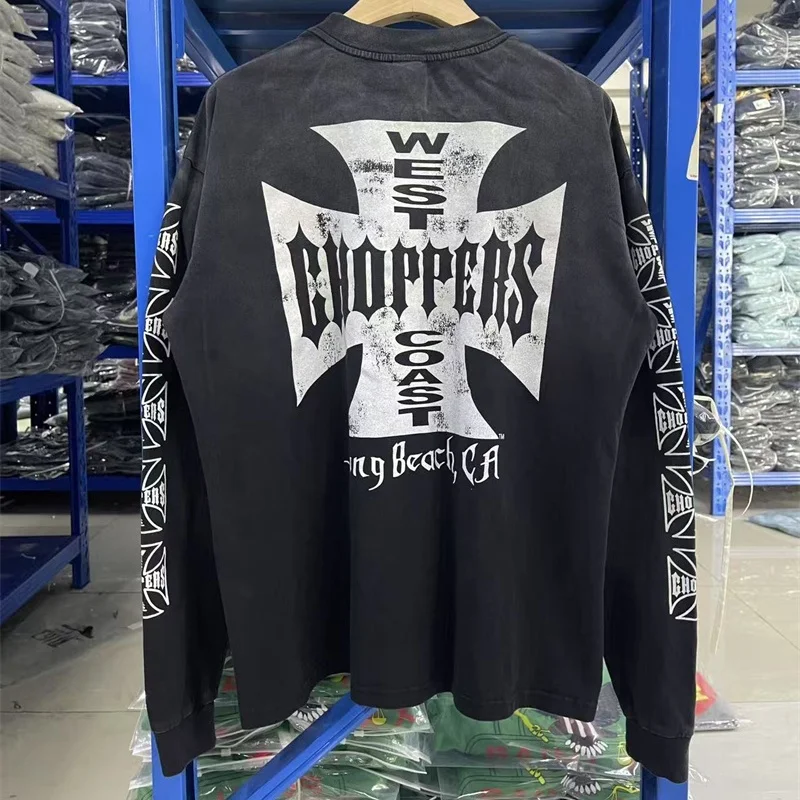 25FW Patterned Print West Coast Choppers Long Sleeve T-Shirt Vintage Washed Black Loose Long Sleeve