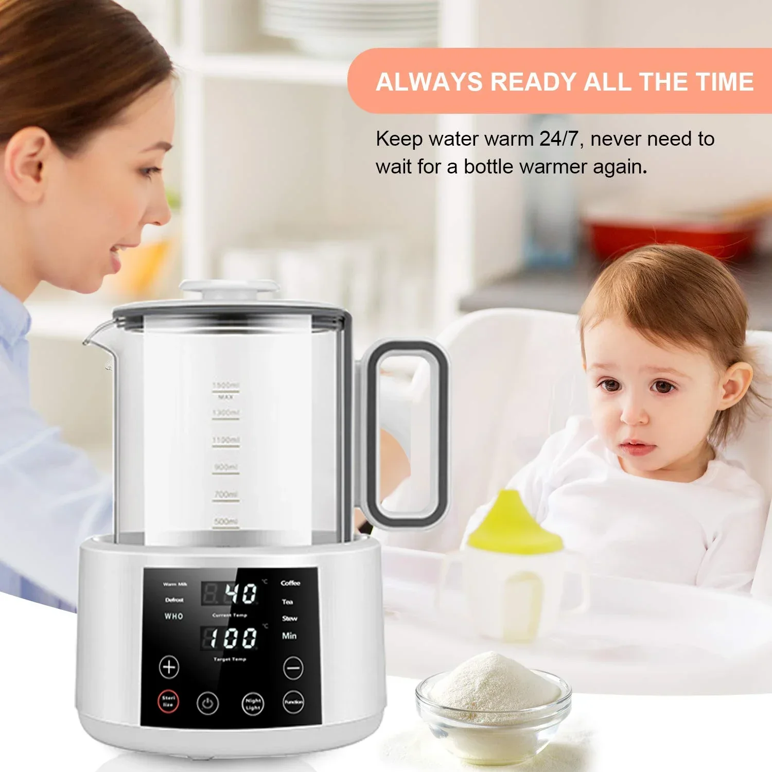 Baby Milk Instant Warmer Feeding Bottle Warmer Formula Dispenser Electric Kettle with Accurate Temperature Control for Formula