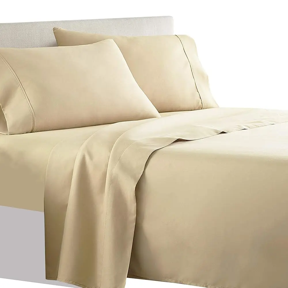 

Solid 300 Thread Count, 100 Percent Cotton 4Pc Top Split California King Bed Sheets Set With Deep Pockets, Beige