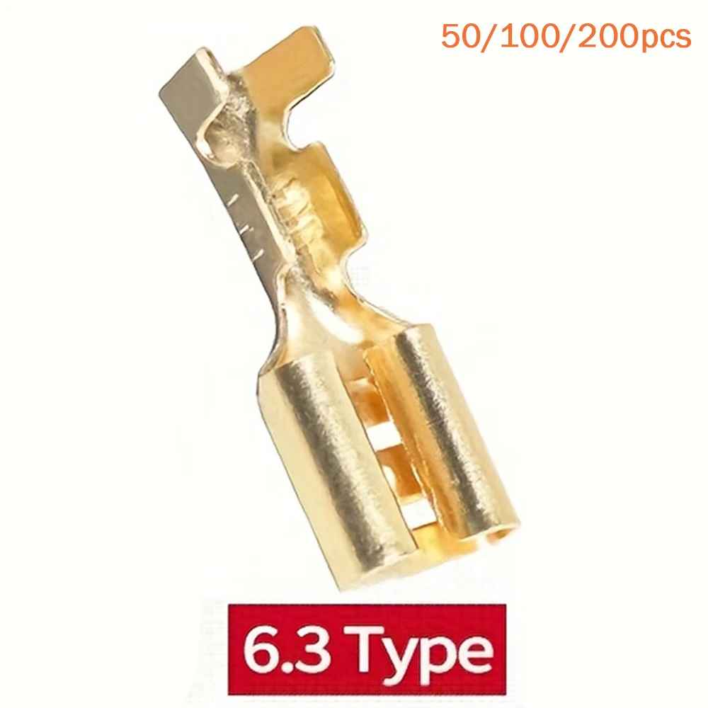 50/100/200Pcs 6.3mm Female Crimp Terminal Car Speaker Electric Wire Connectors