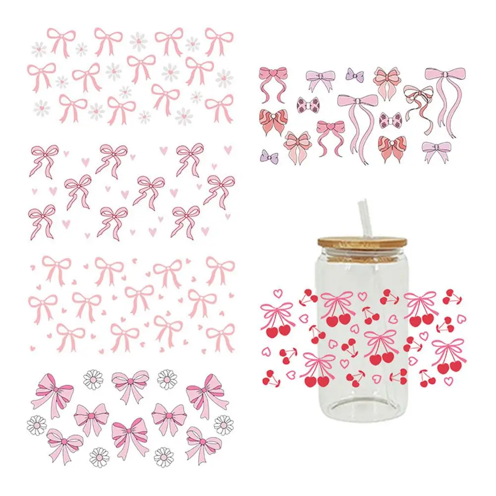 

Coquette Pink Bow Pink Checkered Glass Wrap Bow Beer Can Glass Coquette Bow Can Cup Wraps For 16oz D13793 ﻿ E6X2