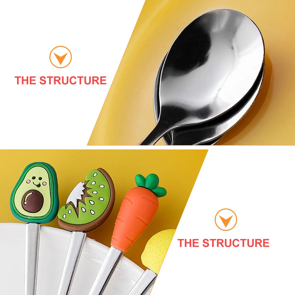 

2pcs Fruit Fork Spoon Set Stainless Steel Silicone Handle Dessert Spoons For Ice Cream Coffee Bakery Home Office Reusable Mixing