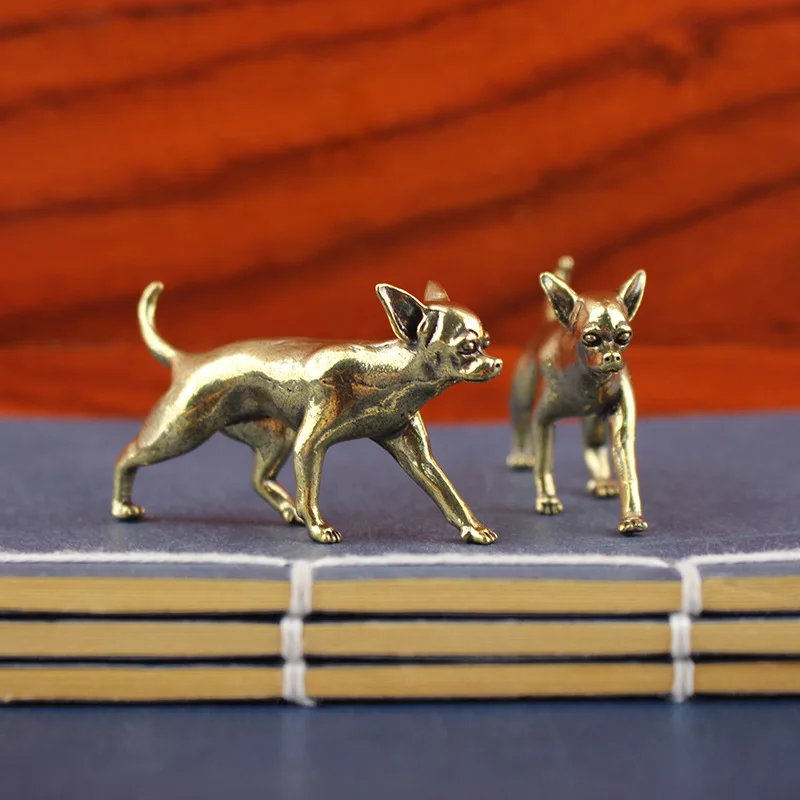 Mini Brass Puppy Statue Cute Dog Metal Sculpture Wolfdog Poodle Hound Pet Figurine Home Decoration Desktop Cabinet Ornaments