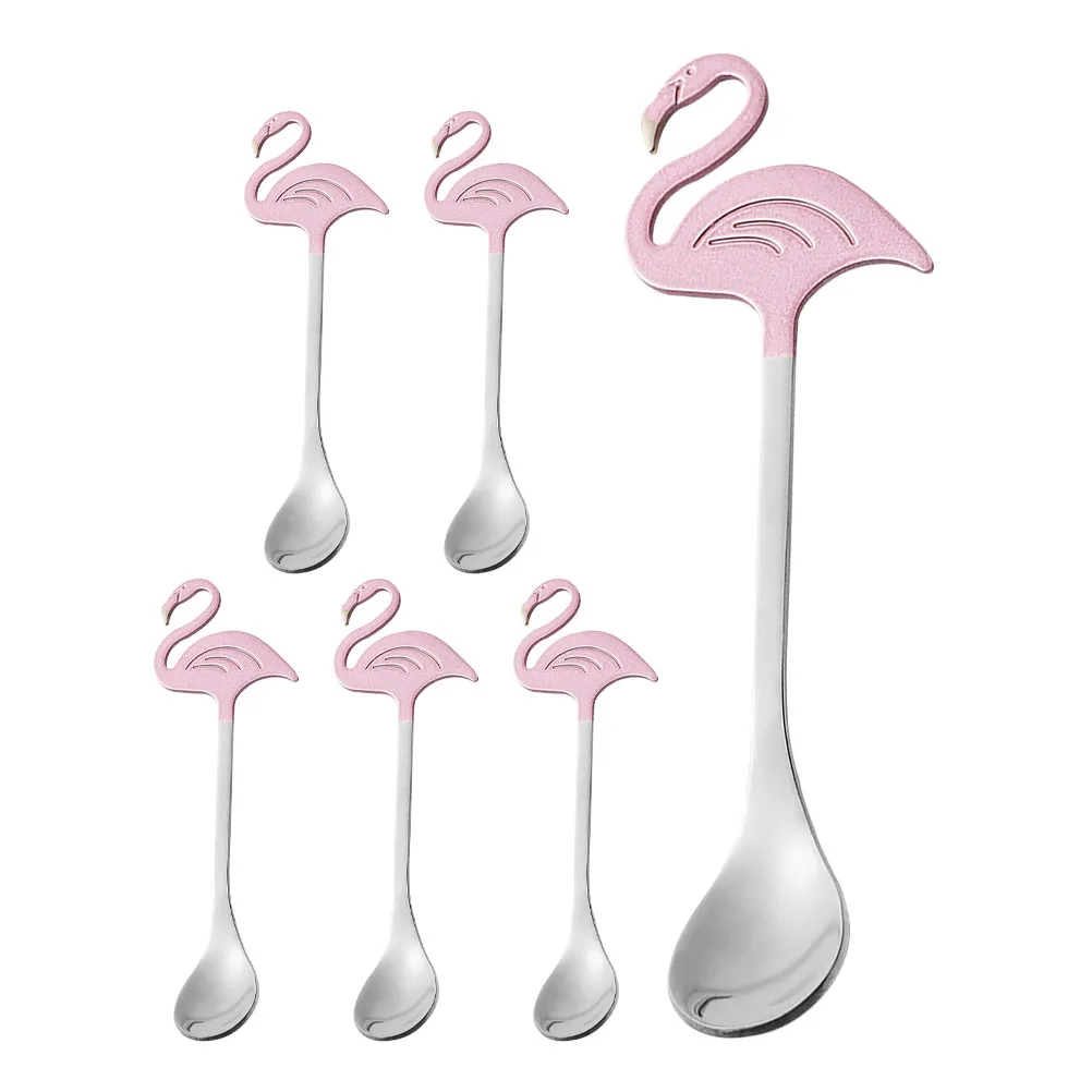 

6pcs Flamingo Pink 304 Stainless Ice Cream Coffee Spoon Spoon Stirring Salt Scoop Kitchen Gadgets