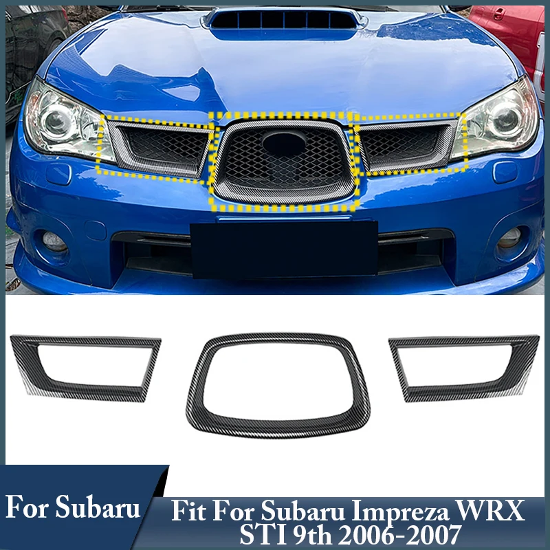 3Pcs Car Stickers Front Middle Grille Spoiler Trim Sticker Fit For Subaru Impreza WRX STI 9th 2006-2007 Automobile Accessories