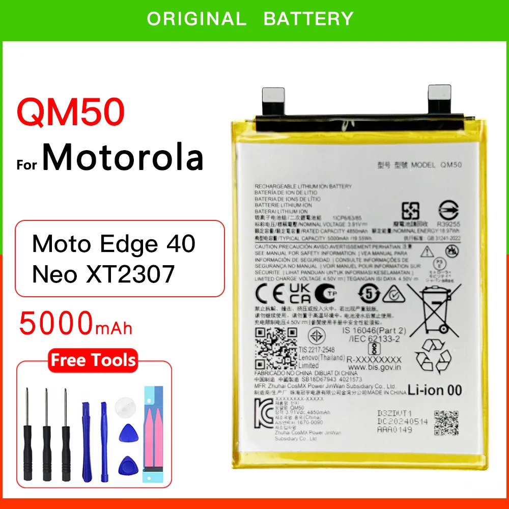 

100% Original Genuine 5000mAh QM50 Battery For Motorola MOTO Edge 40 neo XT2307 QM 50 Batteries Batteria + Tools tracking CODE