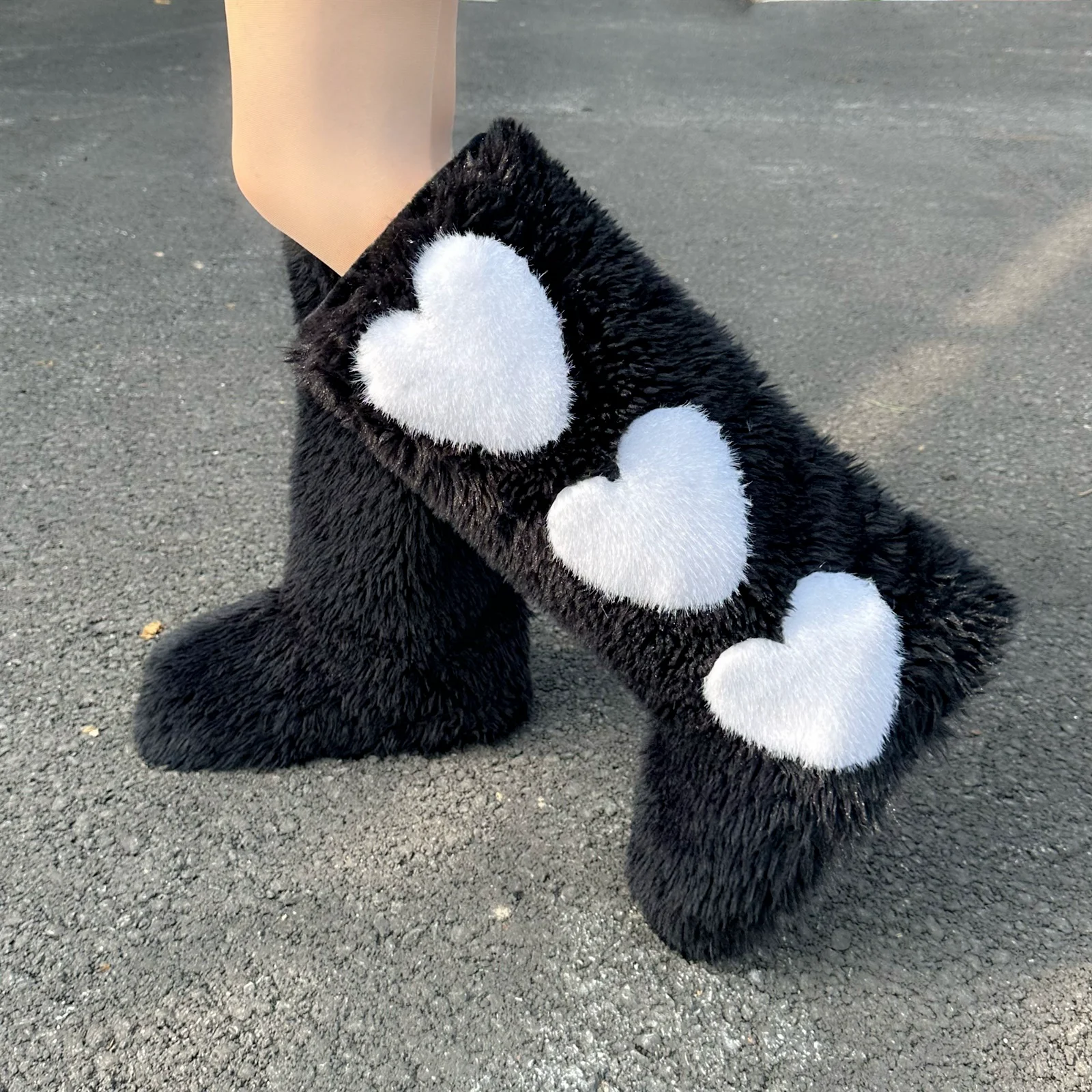 New Designer Luxury Women Fluffy Faux Fur High Black Snow Boots Long Fur Mongolian Wool Boots Knee High Boots Ankle Snow Boots