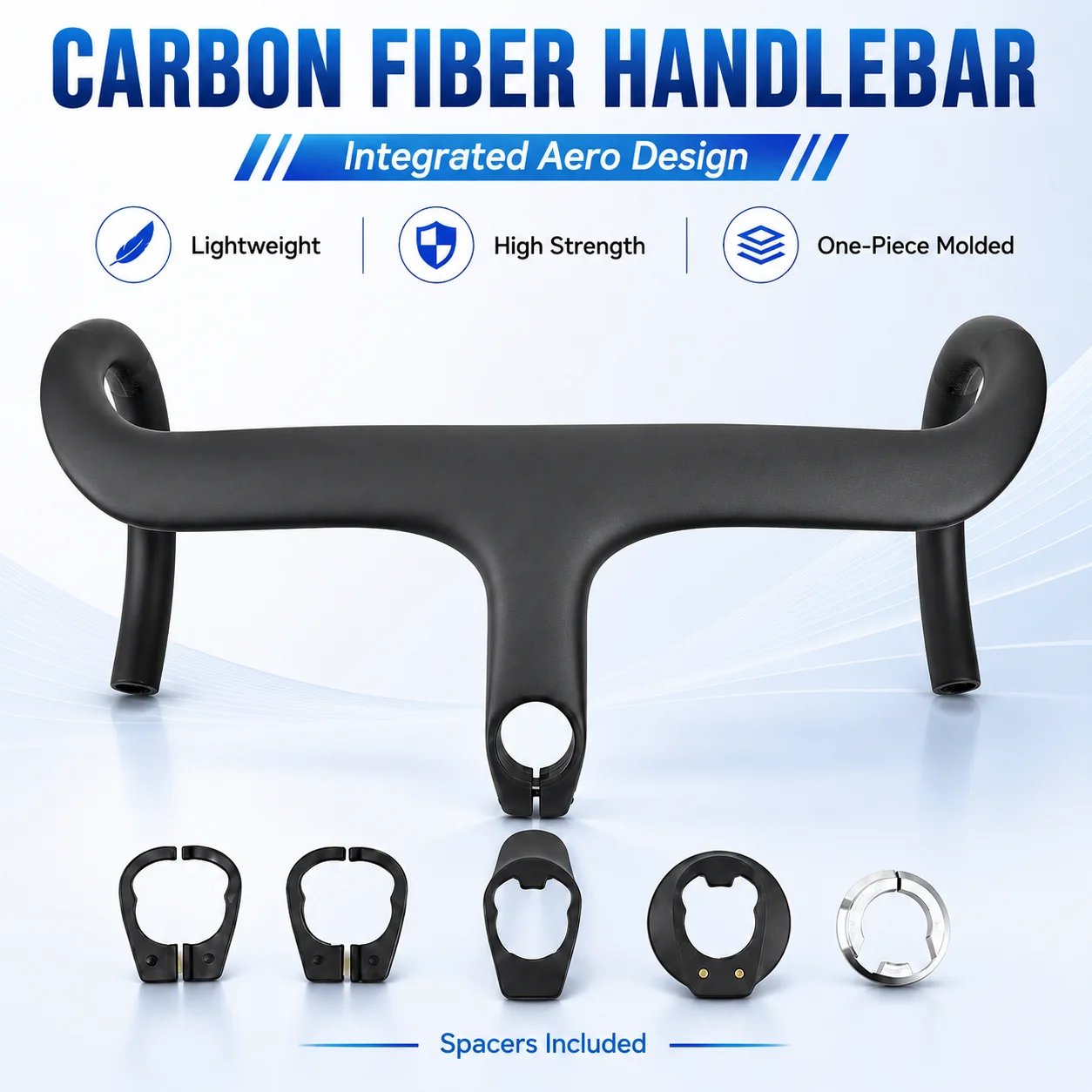 No Logo UD Matte Black Integrated Carbon Road Bike Handlebar 28.6mm Lightweight Bicycle Stem Aesthetic Cycling Accessory