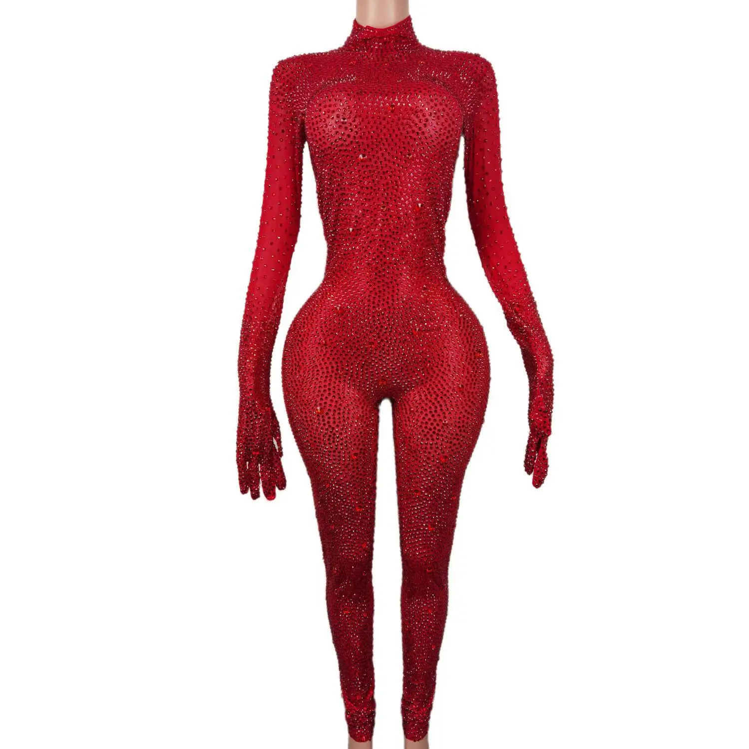 Sexy Sparkly Red Crystal tuta donna Mesh strass body pagliaccetti Stage Birthday Dance Evening photogriot Outfit shiuan