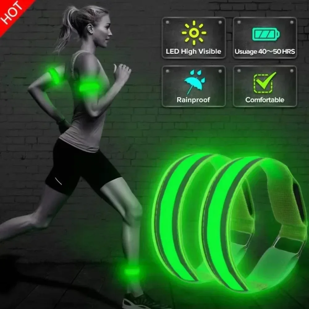 

USB перезаряжаемый ремень безопасности, предупреждающий браслет на руку, ногу, велосипедный светильник, спортивный браслет на открытом воздухе, ночной бег, светодиодная лампа