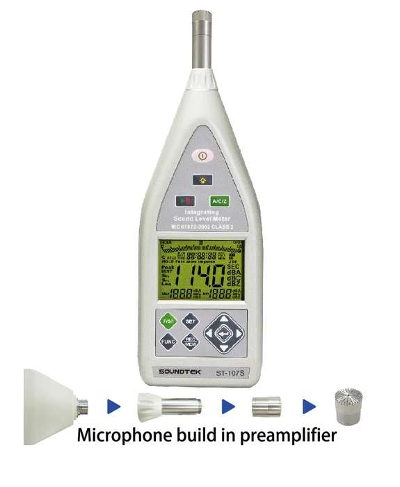 Tenmars ST-107 Digital Class 2 Noise Tester Integrating A/C/Z Sound Level Meter Range 30-130dB 31.5Hz~8KHz
