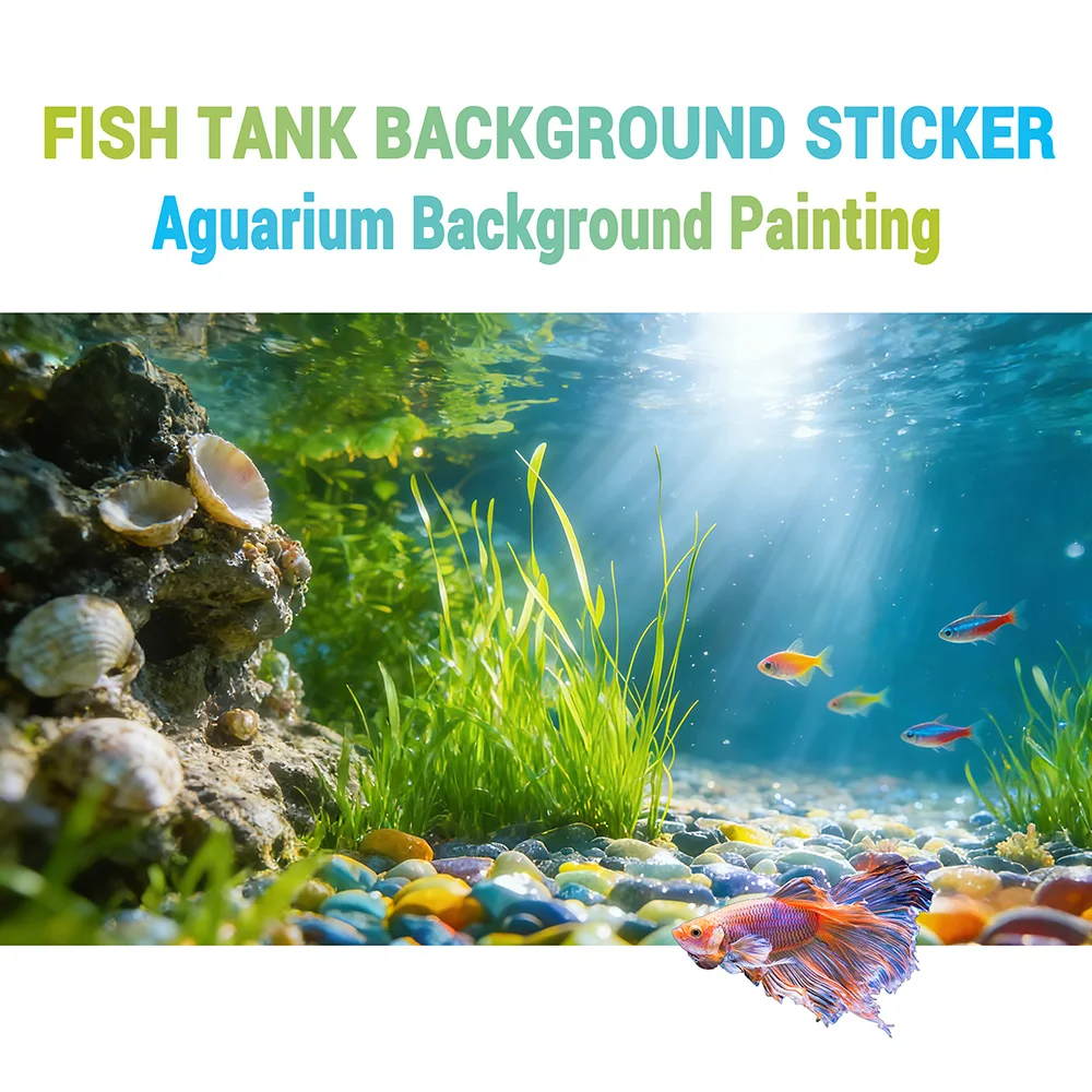 Shell Reefs, Seaweeds, Fish Tank Background Painting, Aquarium Painting Sticker, Front Self-Adhesive, Landscape Ornaments