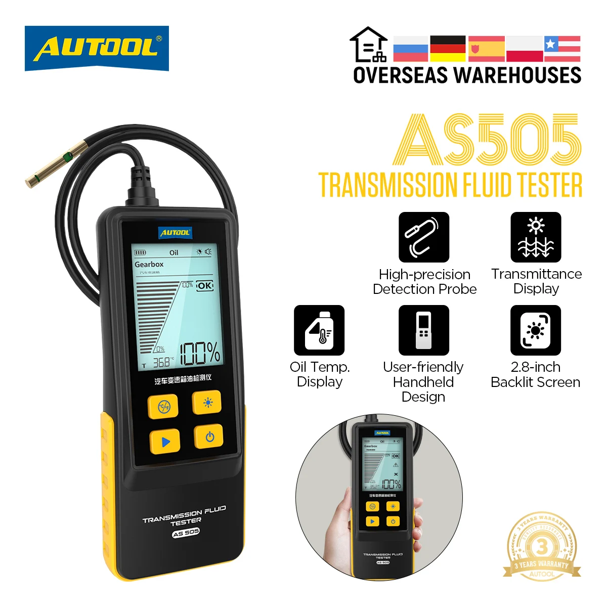 AUTOOL AS505 Car Transmission Fluid Tester ATF Exchanger Transmission Oil Tester Digital Display For Gasoline & Diesel Repair