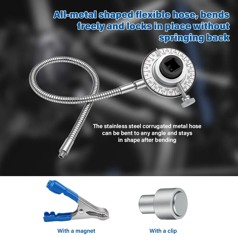 Medidor de Ângulo de Torque Calibrado 360 Graus, Adaptador Ajustável para Chave de Torque Ferramenta Manual para Reparo Automotivo