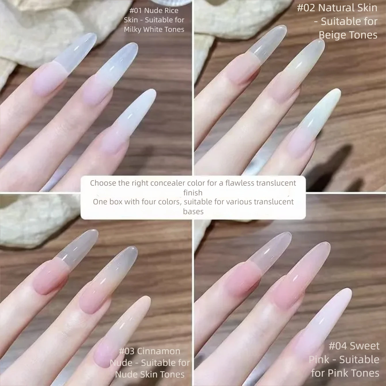 4-Farben-Neutral-Nude-Pat-Malerei-Gel, Concealer-Pat-Gel zum Abdecken freier Nagelkanten, UV-Nagelgel-Lack mit Farbverlauf-Effekt – Detail 3